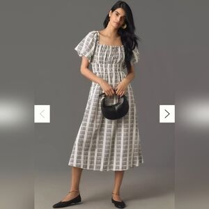 Anthropologie Maeve NWT Puff-Sleeve Square-Neck Smocked Midi Dress